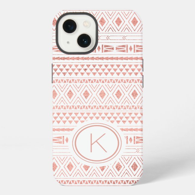 Aztec Rose Gold Geometric Monogram iPhone Hülle (Rückseite)