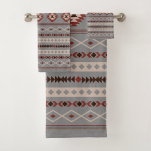 Aztec Rust Cream Brown Gray Mixed Motifs Muster Badhandtuch Set