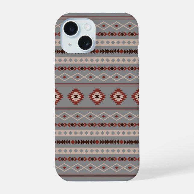 Aztec Rust Cream Brown Gray Mixed Motifs Muster iPhone 15 Hülle (Rückseite)