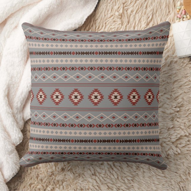 Aztec Rust Cream Brown Gray Mixed Motifs Muster Kissen (Decke)