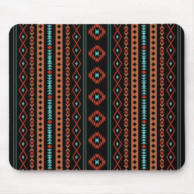 Aztec Rusts Aquamarine Schwarz-Gemischte Motive V  Mousepad (Vorne)