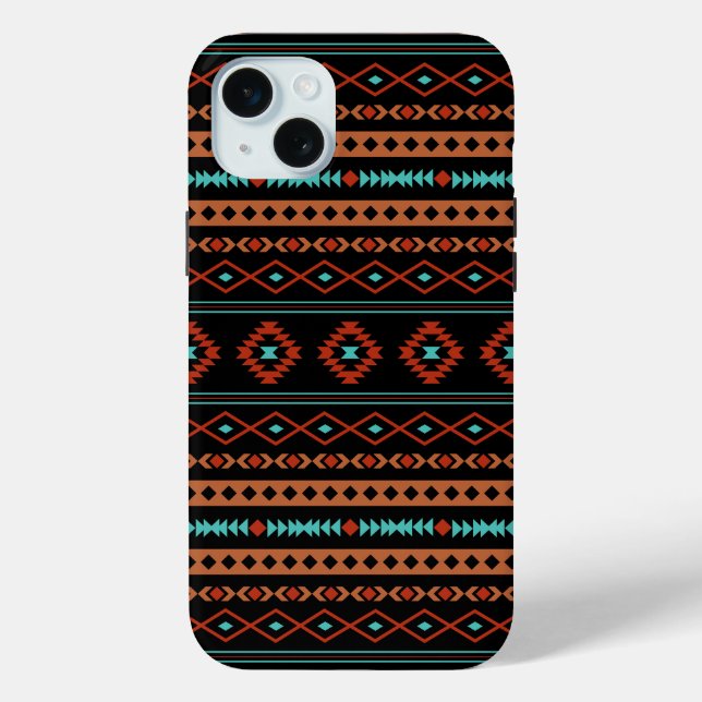 Aztec Rusts Aquamarines Schwarz Mixed Motifs-Muste Case-Mate iPhone Hülle (Rückseite)