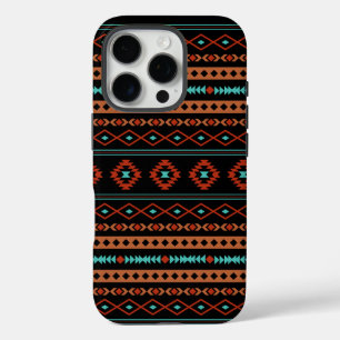 Aztec Rusts Aquamarines Schwarz Mixed Motifs-Muste iPhone 16 Pro Hülle