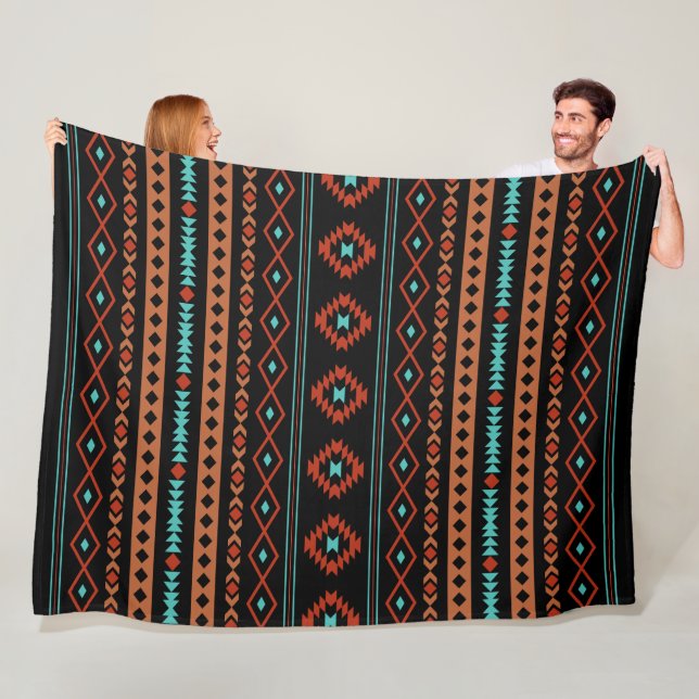 Aztec Rusts Aquamarines Schwarz Mixed Motifs-Muste Fleecedecke (Beispiel)