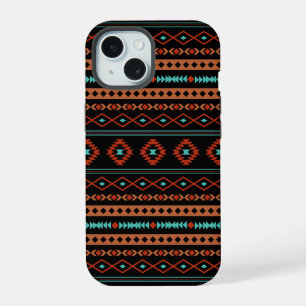 Aztec Rusts Aquamarines Schwarz Mixed Motifs-Muste iPhone 15 Hülle