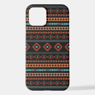 Aztec Rusts Aquamarines Schwarz Mixed Motifs-Muste iPhone 12 Hülle