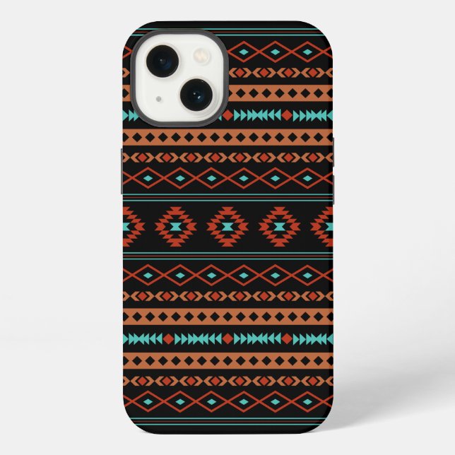 Aztec Rusts Aquamarines Schwarz Mixed Motifs-Muste iPhone Hülle (Rückseite)