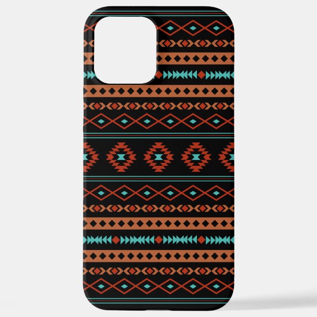 Aztec Rusts Aquamarines Schwarz Mixed Motifs-Muste iPhone Hülle (Rückseite)
