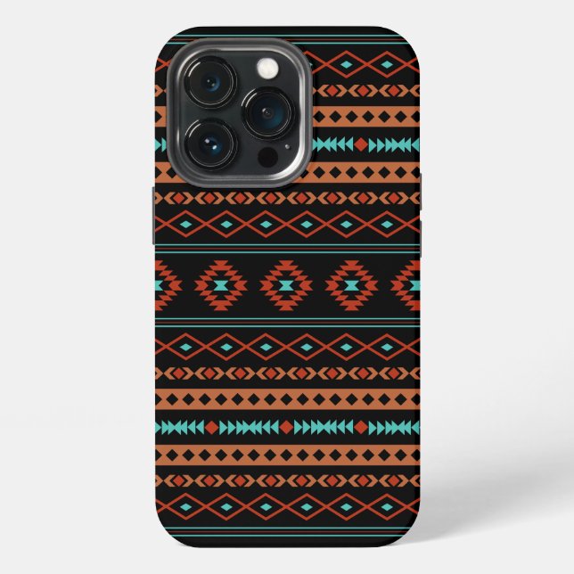 Aztec Rusts Aquamarines Schwarz Mixed Motifs-Muste iPhone Hülle (Hinten)