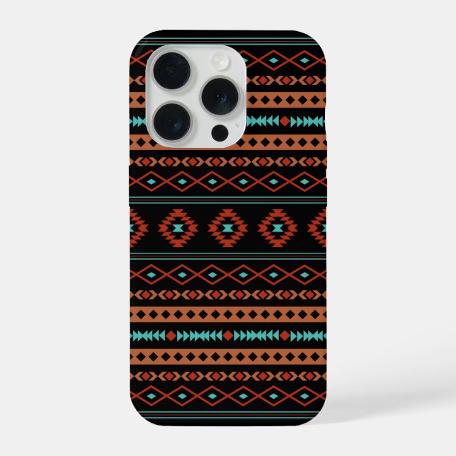 Aztec Rusts Aquamarines Schwarz Mixed Motifs-Muste iPhone Hülle (Rückseite)