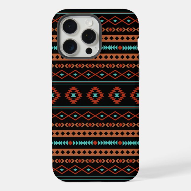 Aztec Rusts Aquamarines Schwarz Mixed Motifs-Muste iPhone Hülle (Rückseite)