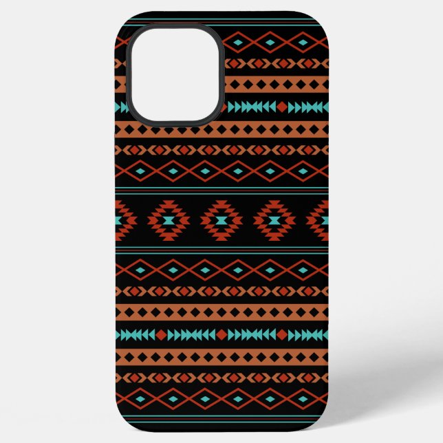 Aztec Rusts Aquamarines Schwarz Mixed Motifs-Muste iPhone Hülle (Rückseite)