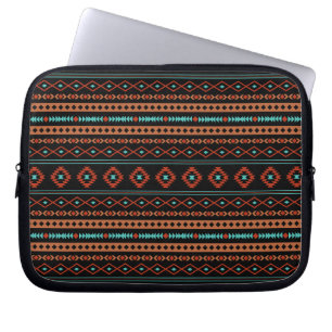 Aztec Rusts Aquamarines Schwarz Mixed Motifs-Muste Laptopschutzhülle