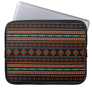 Aztec Rusts Aquamarines Schwarz Mixed Motifs-Muste Laptopschutzhülle