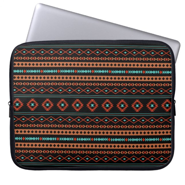 Aztec Rusts Aquamarines Schwarz Mixed Motifs-Muste Laptopschutzhülle (Vorderseite)