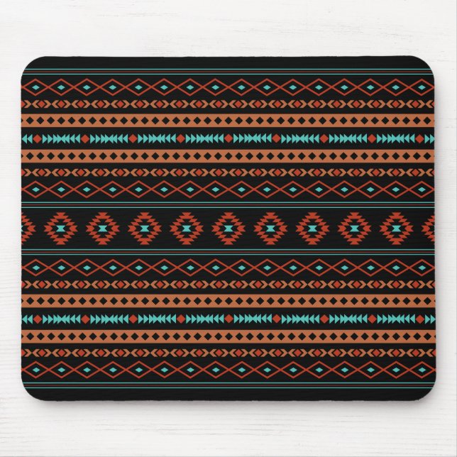 Aztec Rusts Aquamarines Schwarz Mixed Motifs-Muste Mousepad (Vorne)
