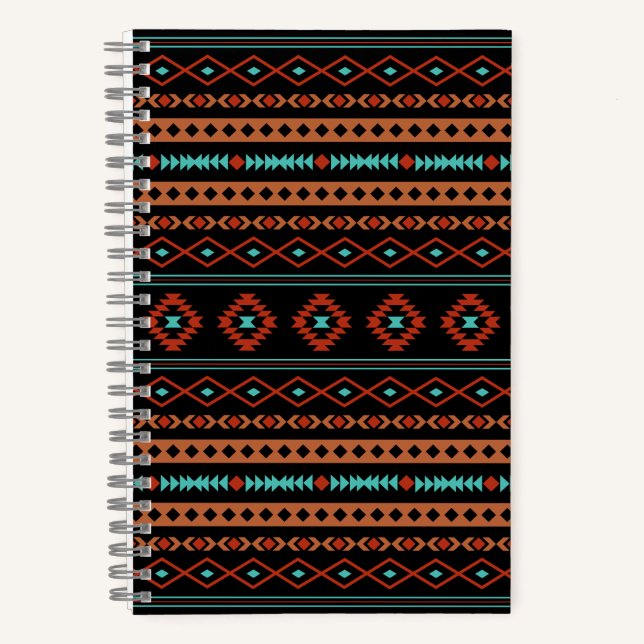 Aztec Rusts Aquamarines Schwarz Mixed Motifs-Muste Notizbuch (Vorderseite)