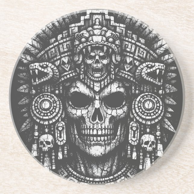 Aztec-Schädelkopfschmuck von BurnsInHell Getränkeuntersetzer (Vorne)