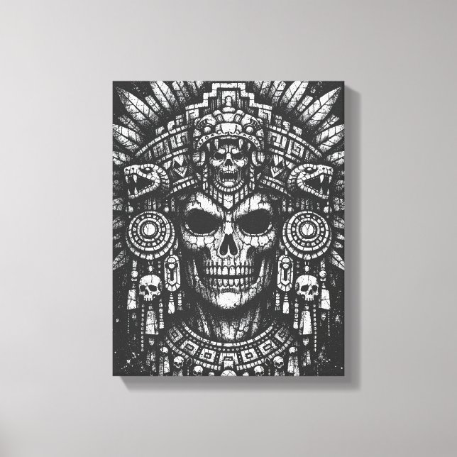 Aztec-Schädelkopfschmuck von BurnsInHell Leinwanddruck (Vorderseite)