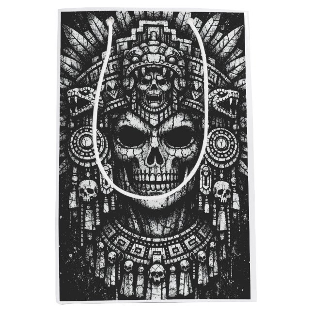 Aztec-Schädelkopfschmuck von BurnsInHell Mittlere Geschenktüte (Vorderseite)