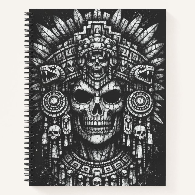 Aztec-Schädelkopfschmuck von BurnsInHell Notizbuch (Vorderseite)
