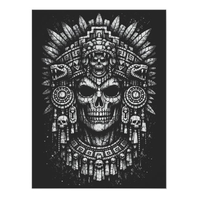 Aztec-Schädelkopfschmuck von BurnsInHell Poster (Vorderseite)