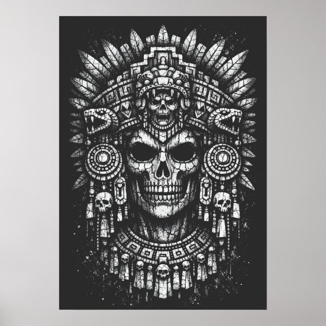 Aztec-Schädelkopfschmuck von BurnsInHell Poster (Vorne)