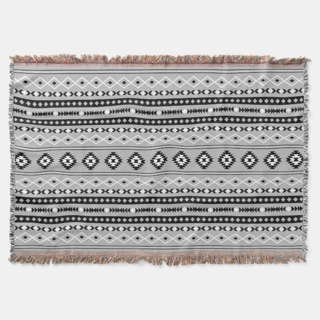 Aztec Schwarz-weiß Gray Mixed Motifs-Muster Decke (Vorderseite)