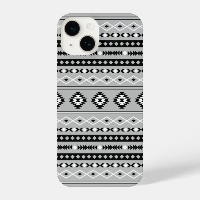 Aztec Schwarz-weiß Gray Mixed Motifs-Muster iPhone Hülle (Rückseite)