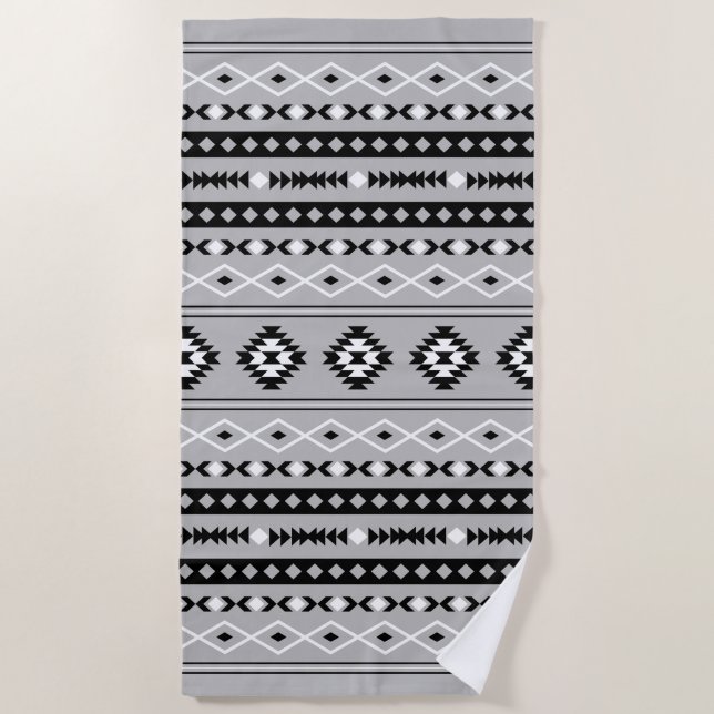 Aztec Schwarz-weiß Gray Mixed Motifs-Muster Strandtuch (Vorderseite)