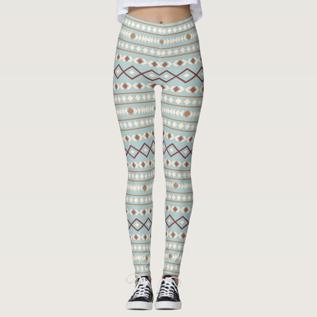Aztec Shapes lg Muster Rusts Cream Aquamarin-blau Leggings (Vorderseite)
