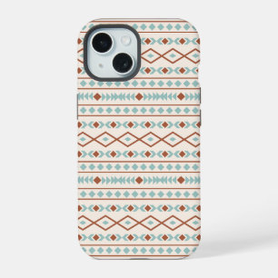 Aztec Shapes Muster Rost Aquamarine Creme iPhone 15 Hülle
