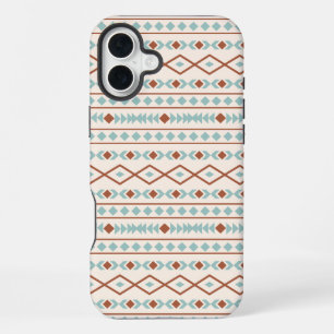 Aztec Shapes Muster Rost Aquamarine Creme iPhone 16 Plus Hülle