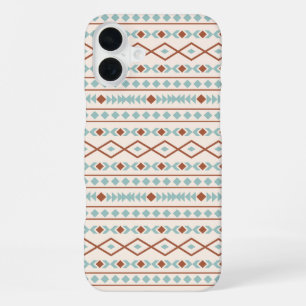 Aztec Shapes Muster Rost Aquamarine Creme iPhone 16 Plus Hülle