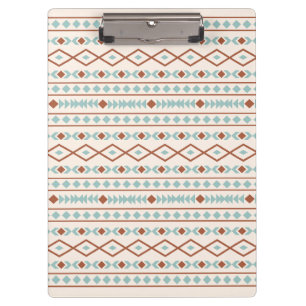 Aztec Shapes Muster Rost Aquamarine Creme Klemmbrett