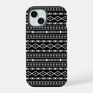 Aztec Shapes Muster Weiß Grau Schwarz iPhone 15 Hülle