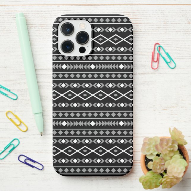 Aztec Shapes Muster Weiß Grau Schwarz iPhone Hülle (Auf dem Schreibtisch)