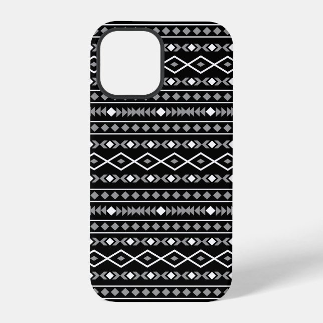 Aztec Shapes Muster Weiß Grau Schwarz iPhone Hülle (Rückseite)