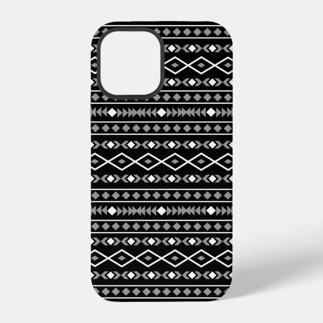 Aztec Shapes Muster Weiß Grau Schwarz iPhone Hülle (Rückseite)