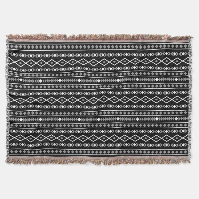 Aztec Shapes Pattern Grau Schwarz Decke (Vorderseite)