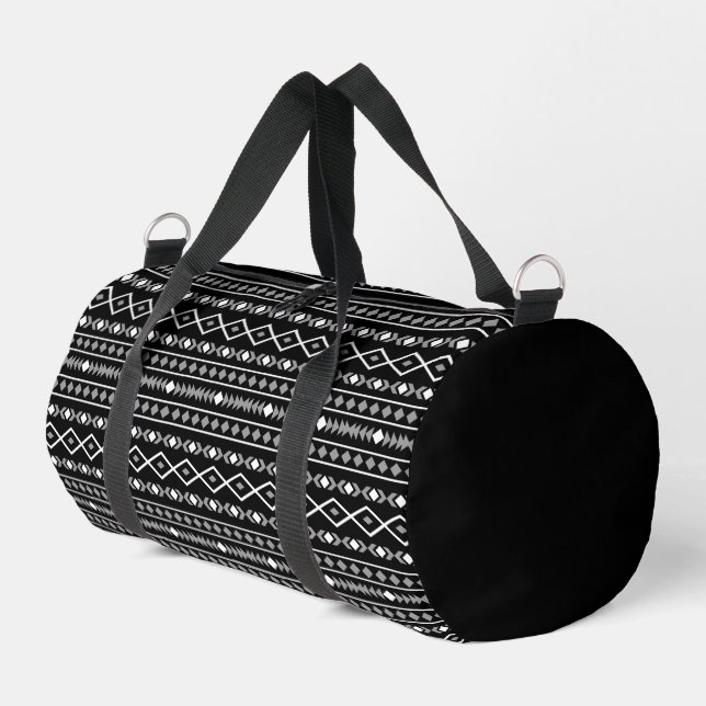 Aztec Shapes Pattern Grau Schwarz Duffle Bag (Linke Seite)