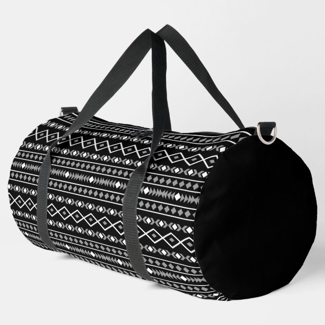 Aztec Shapes Pattern Grau Schwarz Duffle Bag (Linke Ecke)