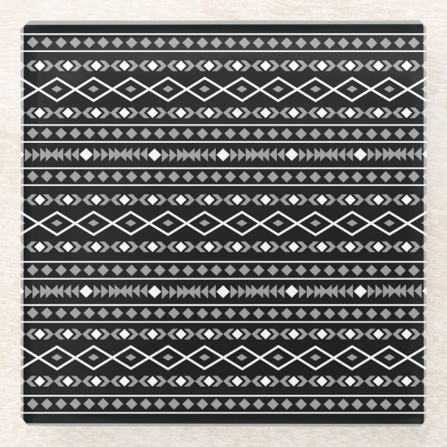 Aztec Shapes Pattern Grau Schwarz Glasuntersetzer (Vorderseite)