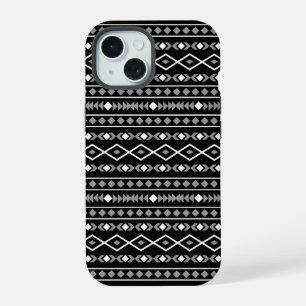 Aztec Shapes Pattern Grau Schwarz iPhone 15 Hülle