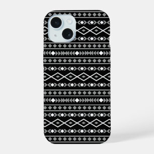 Aztec Shapes Pattern Grau Schwarz iPhone 15 Hülle