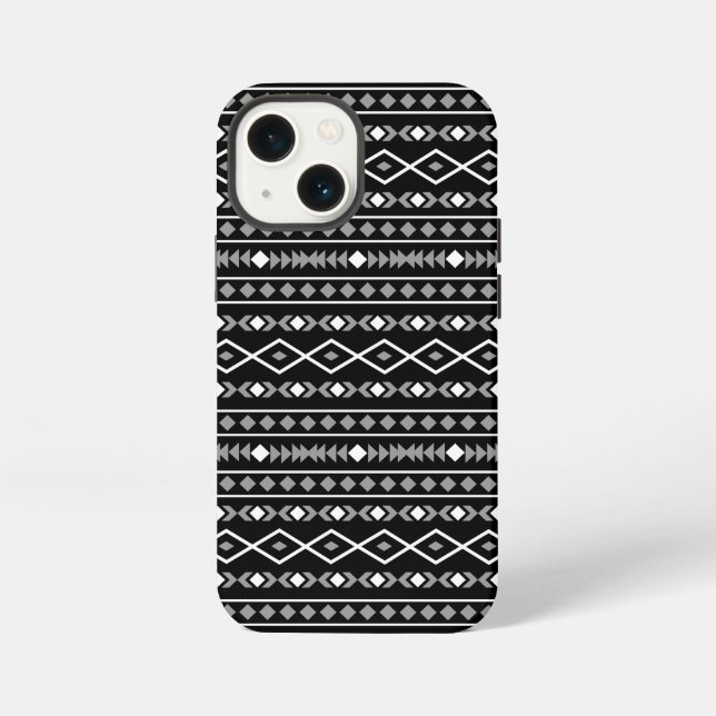 Aztec Shapes Pattern Grau Schwarz iPhone Hülle (Rückseite)