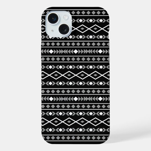 Aztec Shapes Pattern Grau Schwarz iPhone Hülle (Rückseite)