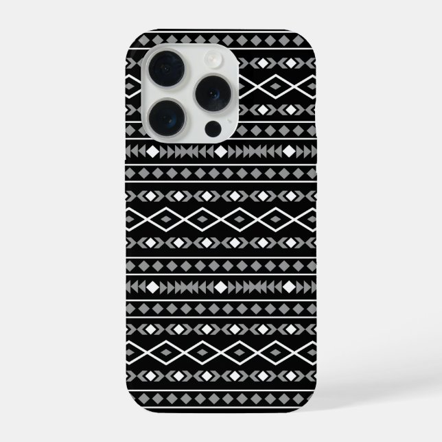 Aztec Shapes Pattern Grau Schwarz iPhone Hülle (Rückseite)