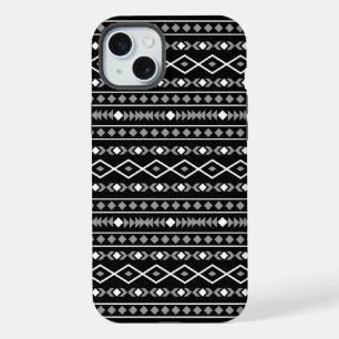 Aztec Shapes Pattern Grau Schwarz iPhone 15 Plus Hülle