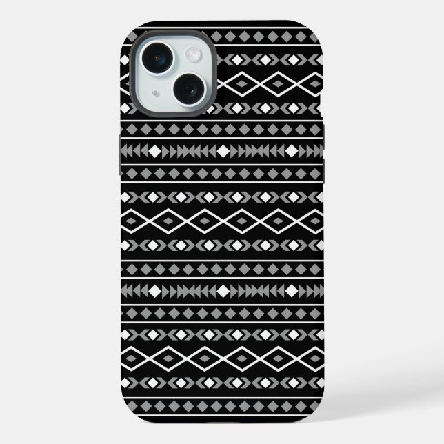 Aztec Shapes Pattern Grau Schwarz iPhone Hülle (Rückseite)